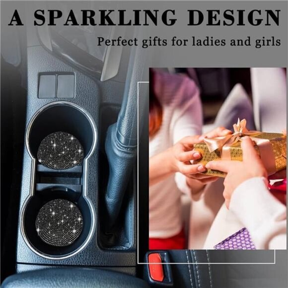 Car Coasters Black Rhinestone Bling Cup Holder (2 Pack) Vehicle Truck Gift - Picture 5 of 7